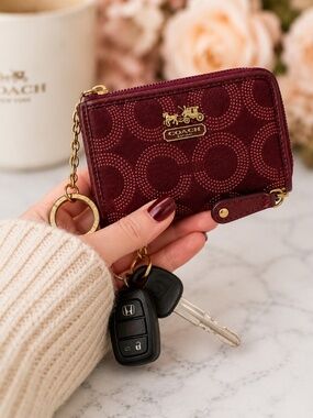 Vintage Coach Burgundy Signature C Mini Skinny Key Case Coin Purse